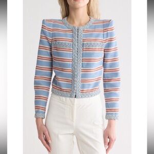 Veronica Beard Arrowe Braided Trim Jacket Blue Multi